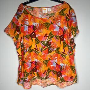 C&C California Leaf Print‎ 100% Linen Tunic Size 1X Resort Beach Boho Relaxed